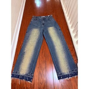 AElfric Eden Womens Wide Leg Sand Washed‎ Studded Raw Hem Jeans Size 27